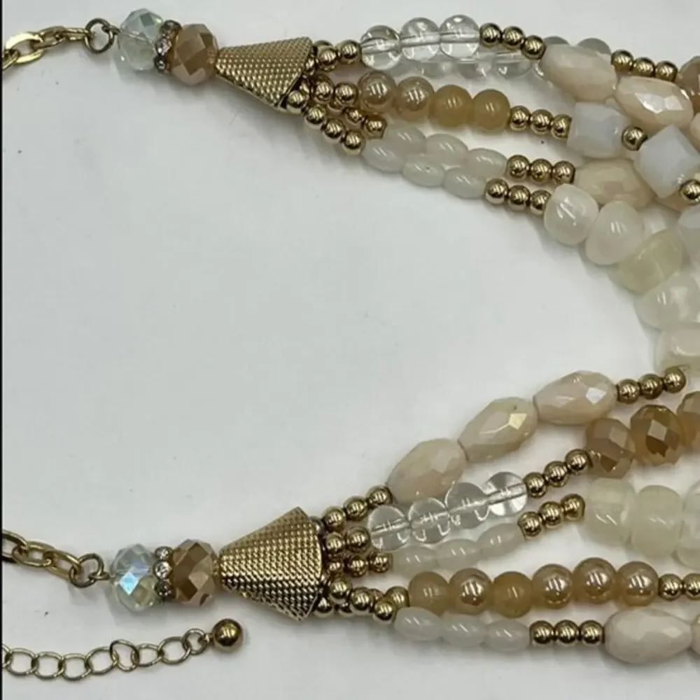 Natasha MultiStrand Layered Peach Opal White AB Beaded Statement Necklace‎